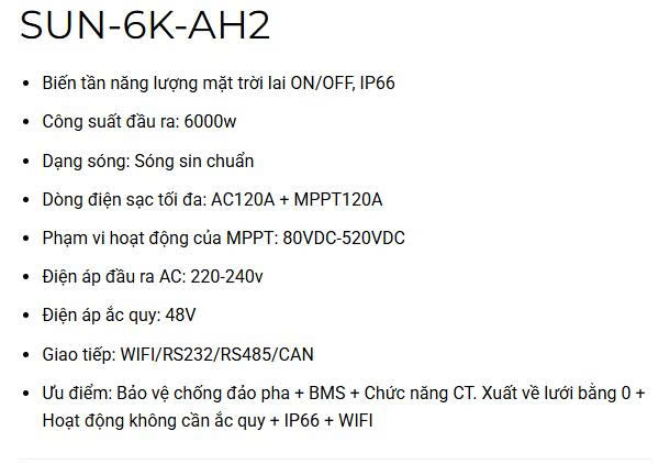 Biến tần Inverter Souer Hybrid SUN-6K-AH2- 6.2kW - Ảnh 3