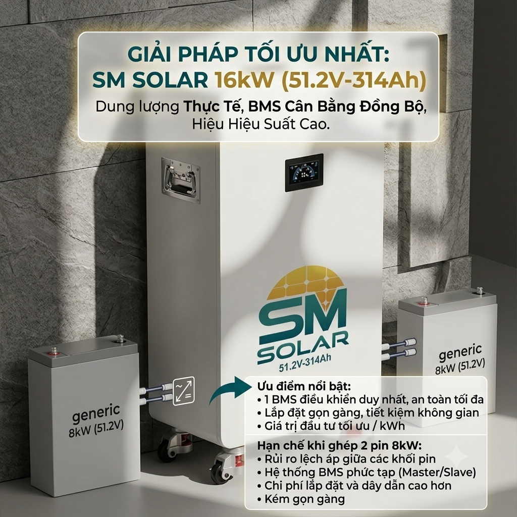 Lựa chọn pin lưu trữ 16kW Hay Ghép 2 Pin 8kW