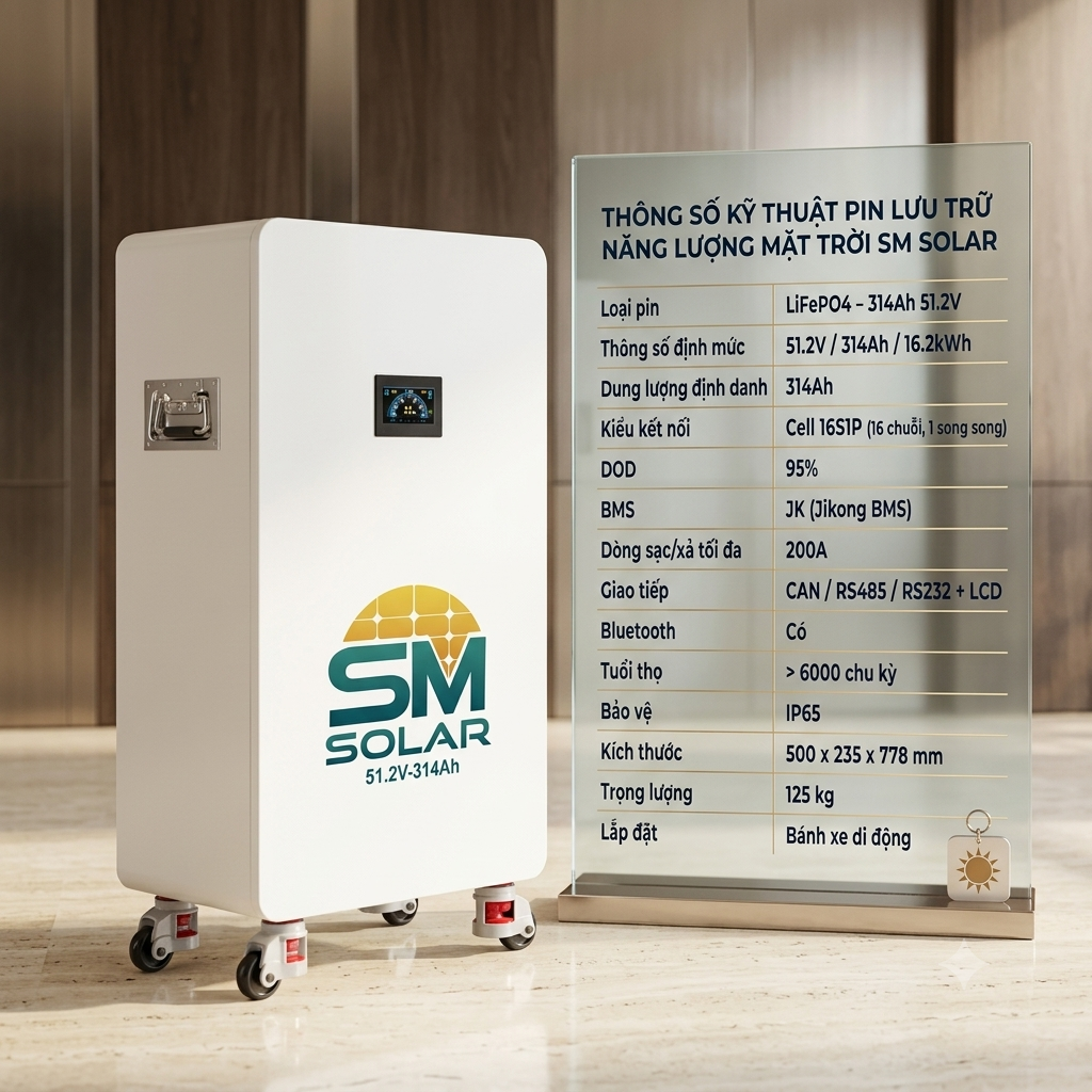 Pin lưu trữ năng lượng mặt trời SM Solar 51.2V 314Ah-16kWh