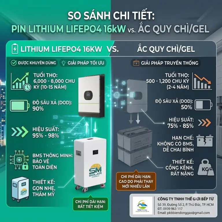 So Sánh Pin LiFePO4 16kW Và Ắc Quy Chì/GEL | Thế Giới Bếp Từ